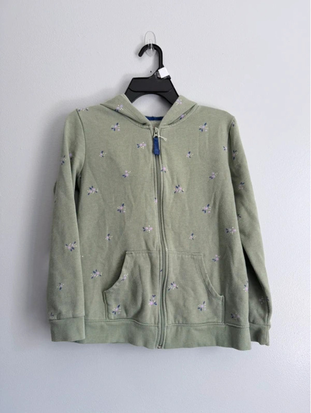 Cat & Jack Green Zip-Up Hoodie with Floral Pattern Size Large 10/12